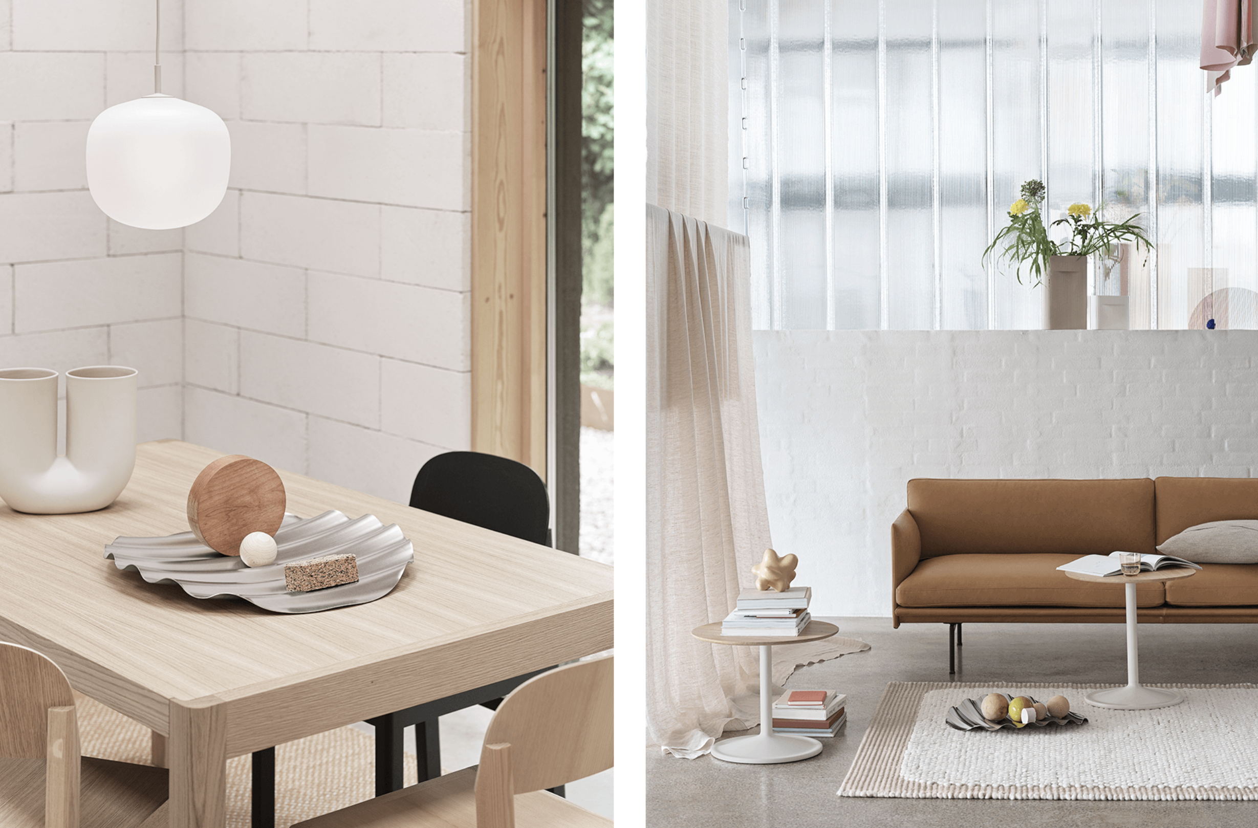 Left: Workshop Table by Cecilie Manz; Right: Outline Sofa by Anderssen & Voll