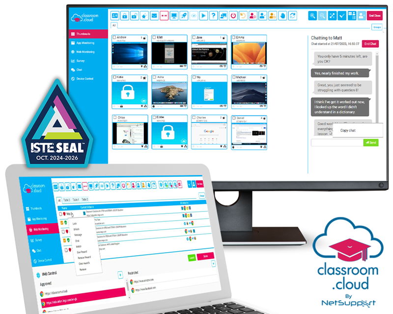 classroom.cloud from NetSupport has earned the prestigious ISTE Seal for aligning with ISTE Standards, validating high-quality learning design, user interface, and supporting research-backed teaching practices! https://classroom.cloud/iste-seal/