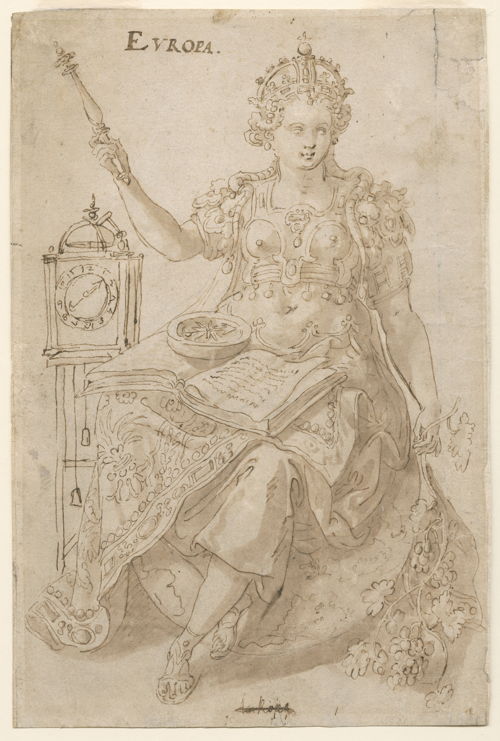 Allegorische voorstelling van Europa. Tekening door Maerten de Vos. Uit de collectie van het Museum Plantin-Moretus