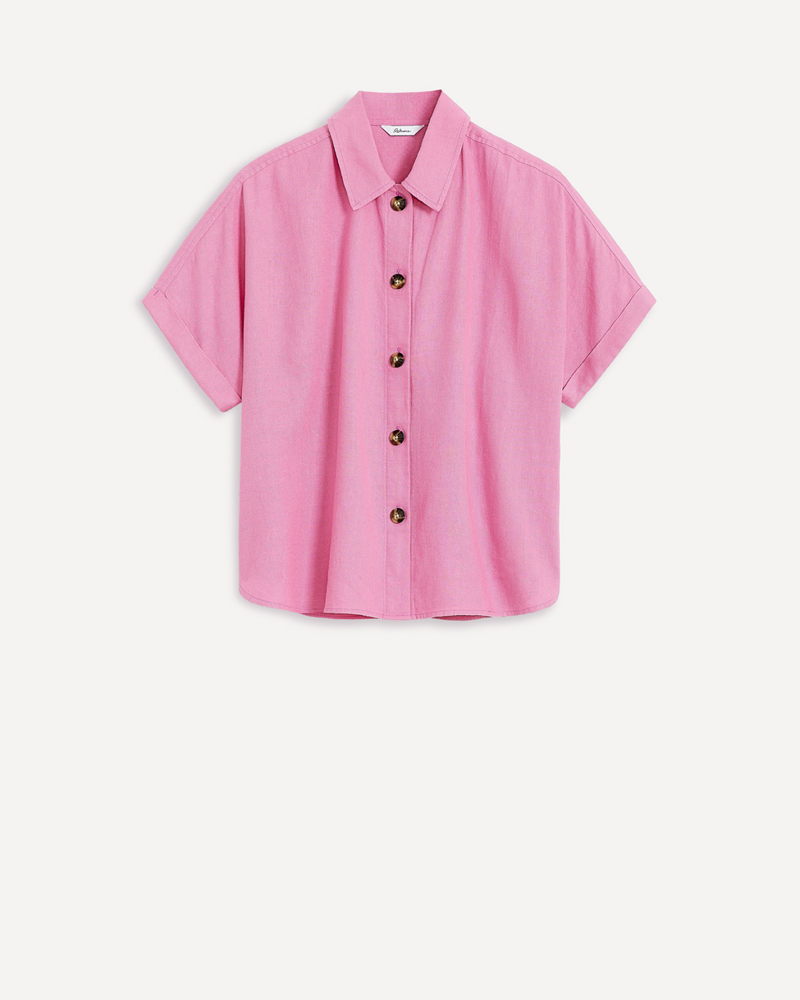 Short-Sleeve Buttoned-Down Linen-Blend Blouse x The Birds Papaya