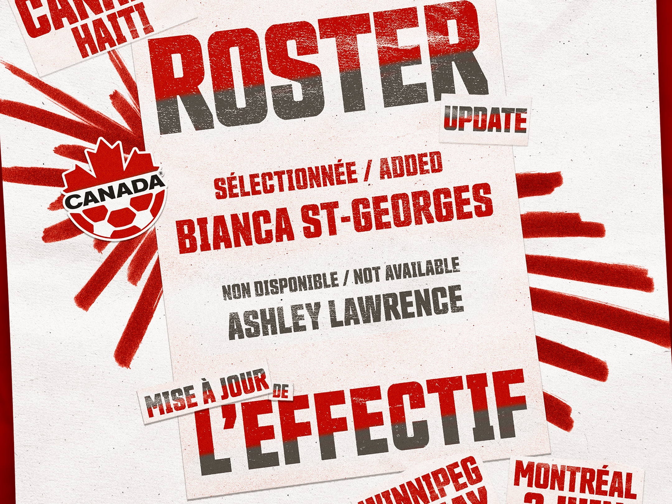 Mise à jour à l'effectif du CANWNT - Série à domicile contre Haiti
