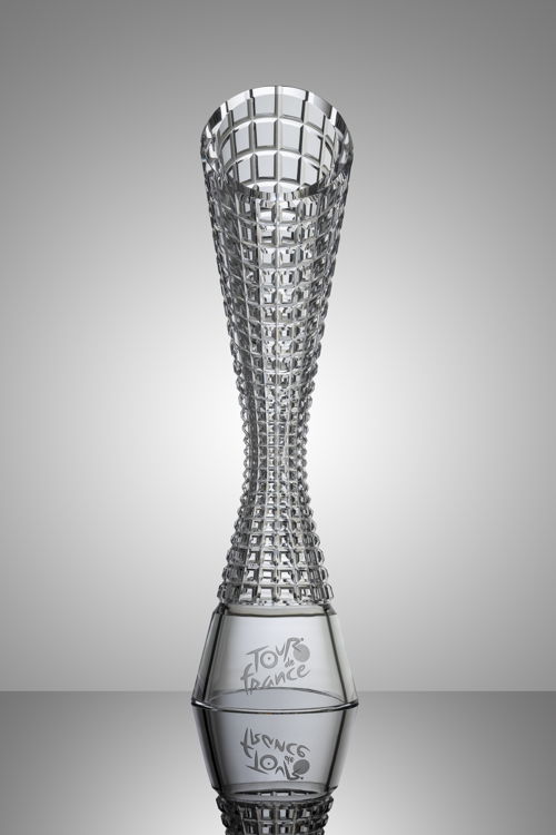 This year, the 60-centimetre-tall, four-kilogram trophies made of green and clear glass are characterised by rectangular patterns that grow larger from bottom to top.