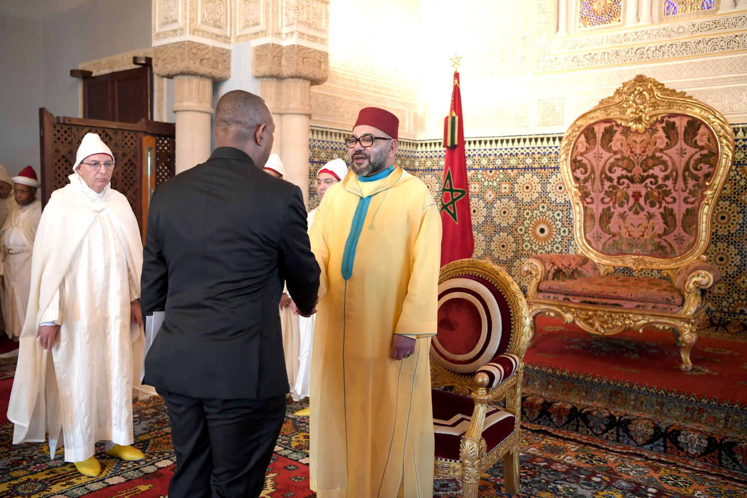 His Excellency Ambassador Queeley greets His Majesty King Mohammed VI on January 22nd 2020.