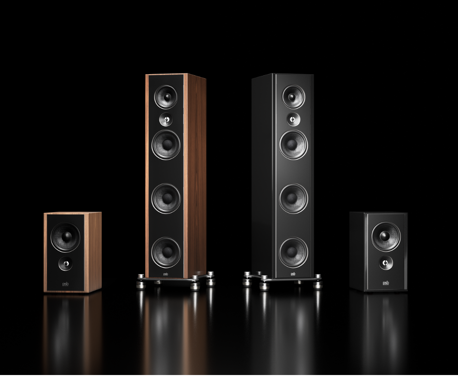 PSB Synchrony Series in Satin Walnut Veneer and High Gloss Black finish