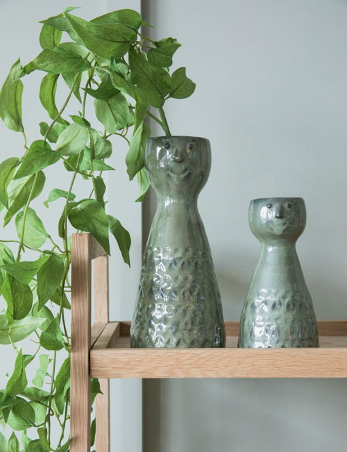 Green Stoneware Stan and Oliver Vases with Face - two sizes available