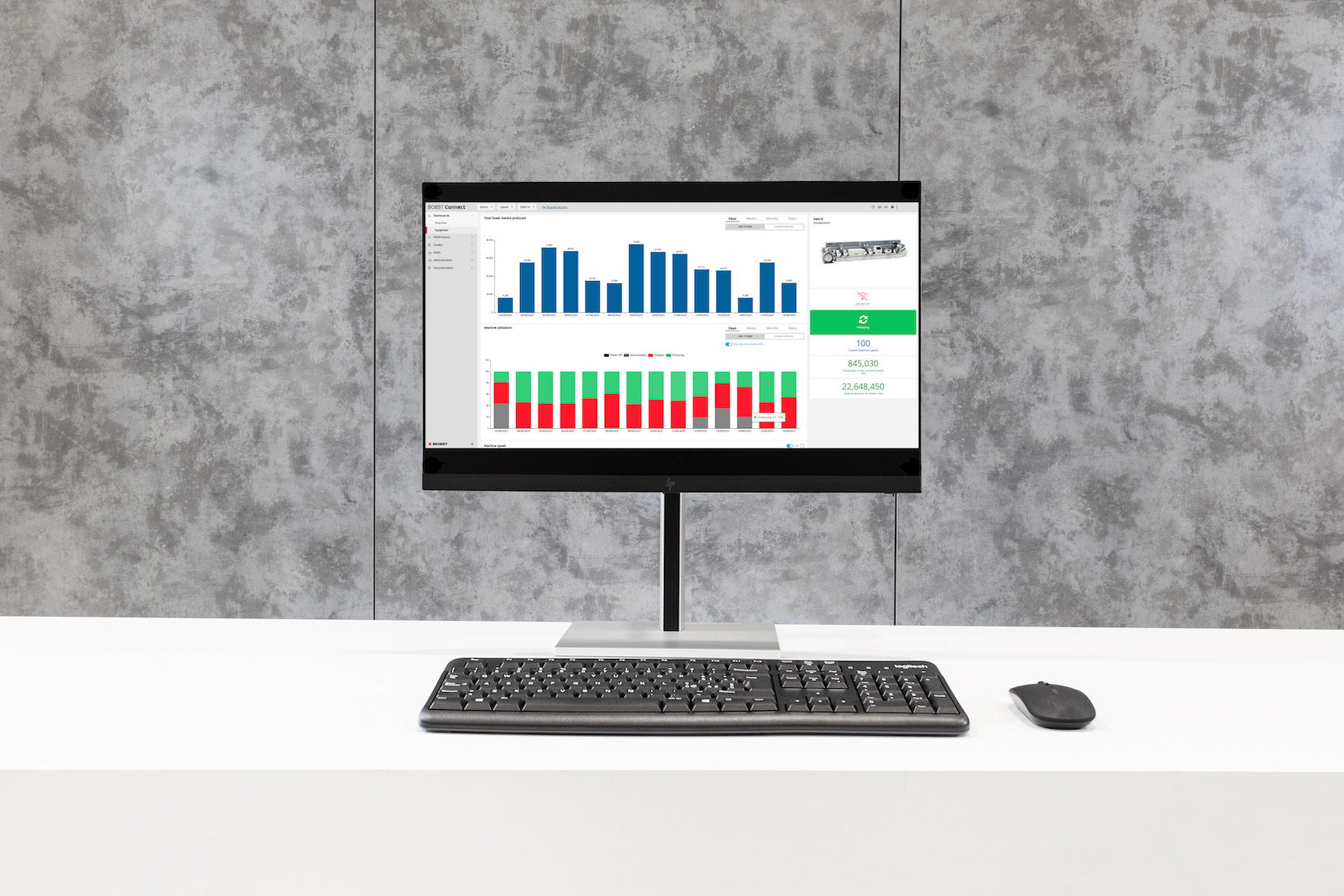 Tableau de bord BOBST Connect pour la surveillance des équipements