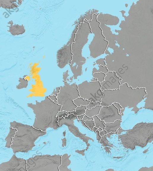 Relief map of United Kingdom in Europe with country borders. AKG2848818