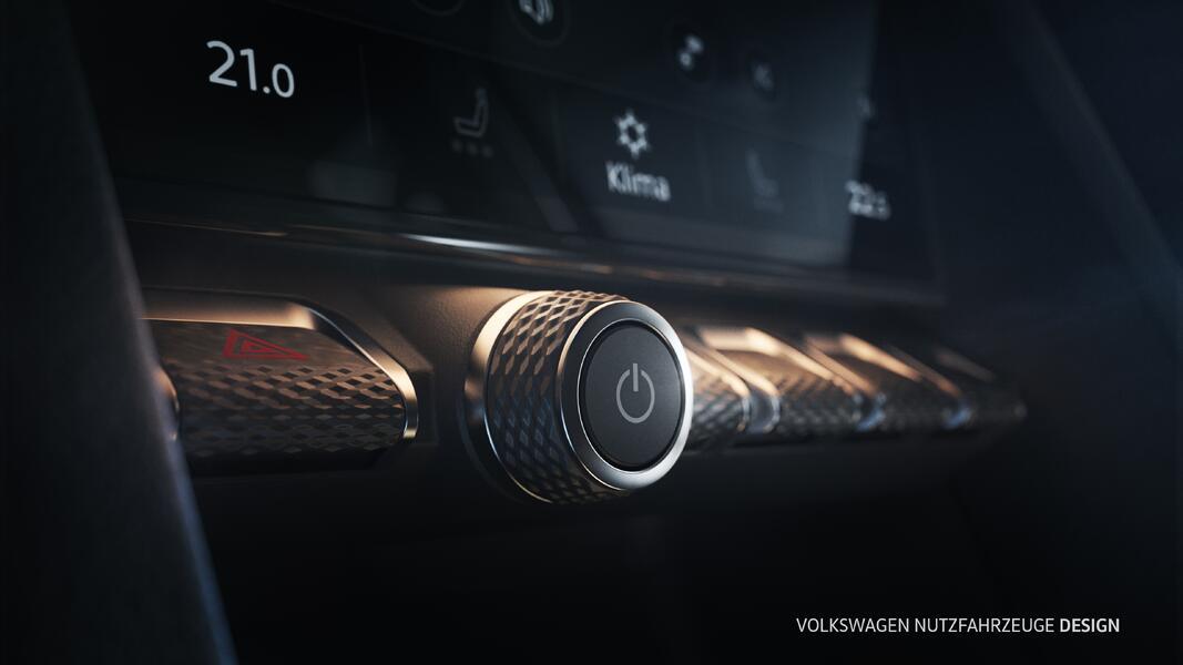 'Aspecto diamante': Las superficies texturizadas combinadas con un aspecto de aluminio le dan una apariencia elegante a los botones e interruptores clásicos que abren rápidamente las funciones digitales de la nueva pick-up Amarok de Volkswagen Vehículos Comerciales.