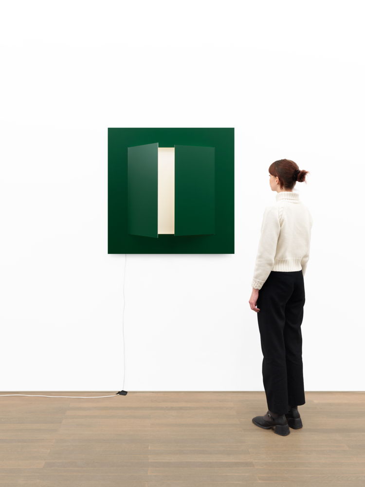 MULLER VAN SEVEREN, Frame 3, 2022. Aluminum, lacquer, LED light. 95 x 95 x 26 cm. Courtesy Tim Van Laere Gallery, Antwerp-Rome.
