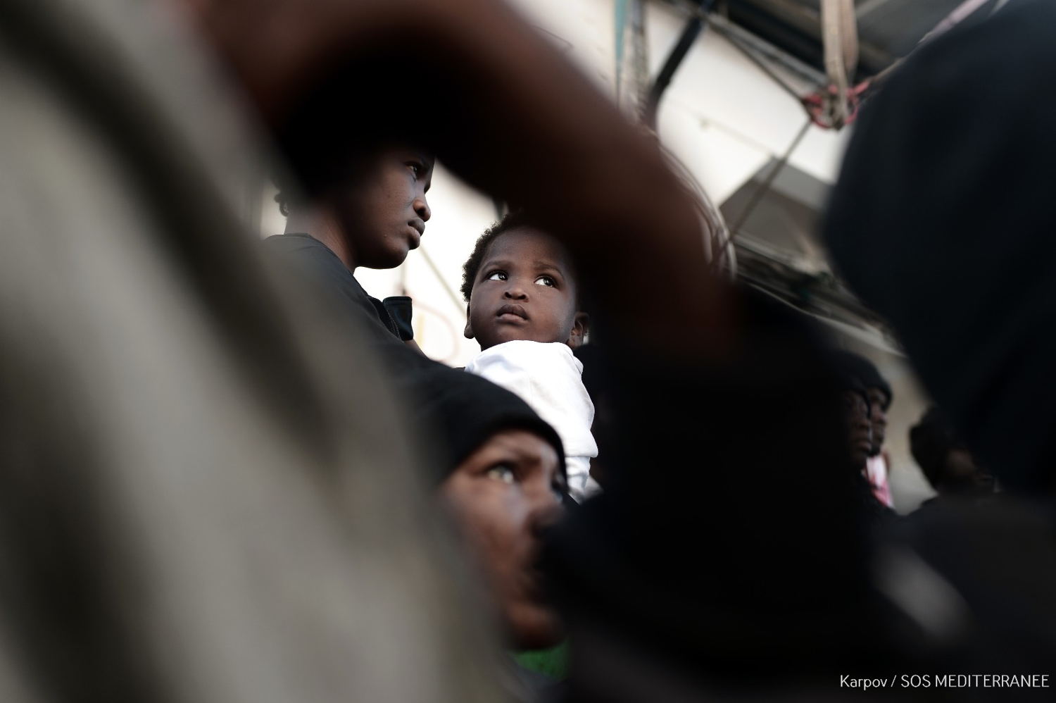 With no port to disembark to, people rescued at sea are stranded on-board Aquarius, June 2018. Copyright: Kenny Karpov/SOS MEDITERRANEE