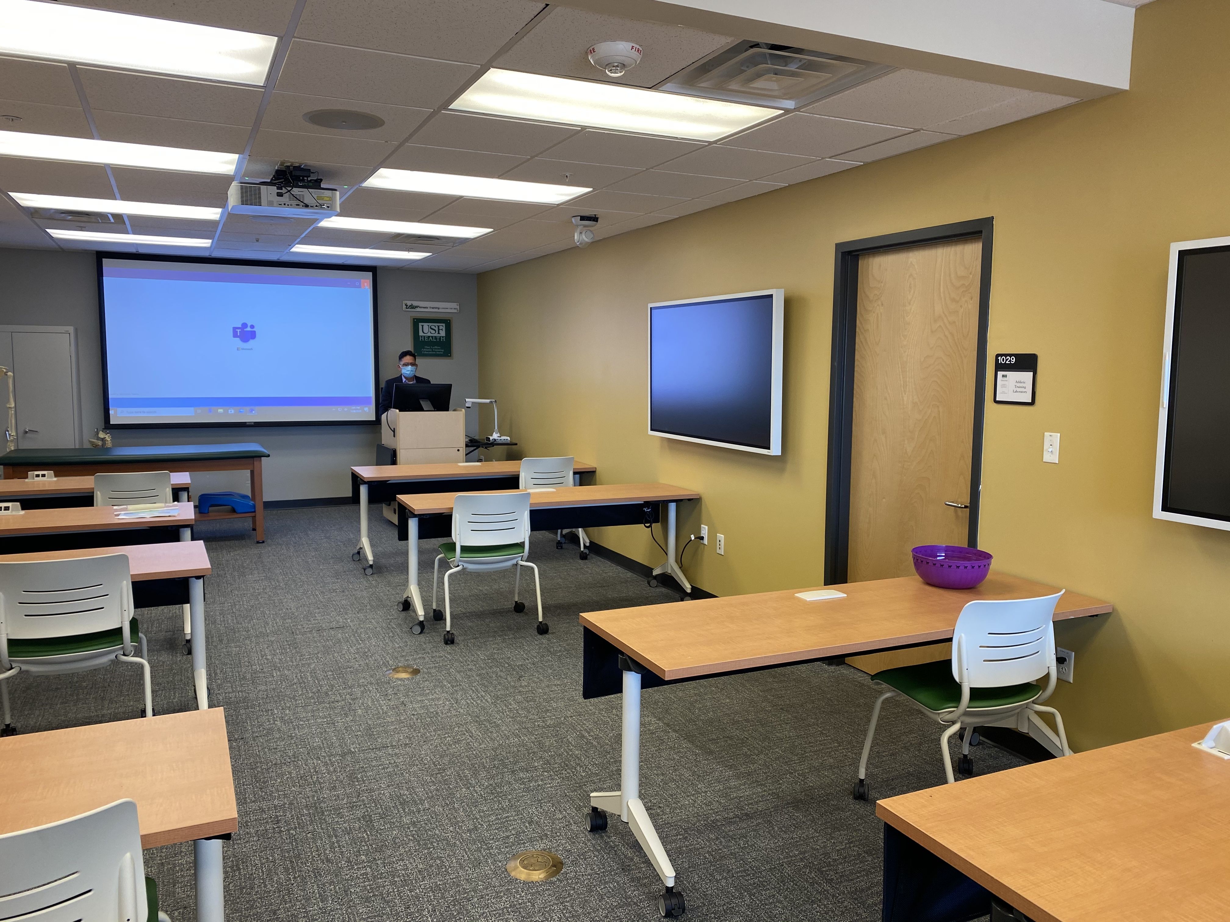Each of the 96 classrooms in USF’s recent integration was outfitted with a Sennheiser TeamConnect Ceiling 2, audience cam and a professor cam (Photo courtesy USF).
