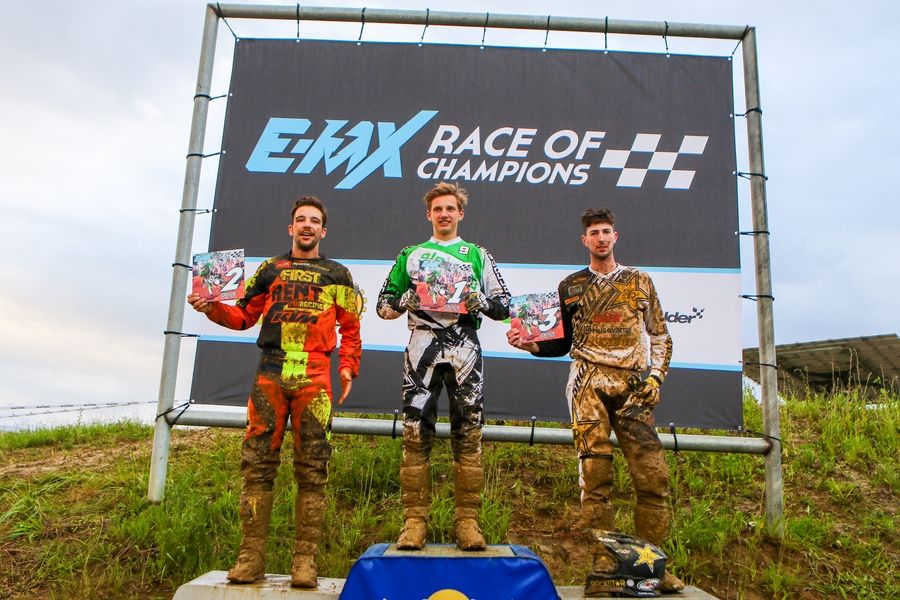 EMX Race of Champions podium from left to right: Kevin Wouts, Jorn Zoetekouw, Yentel Martens