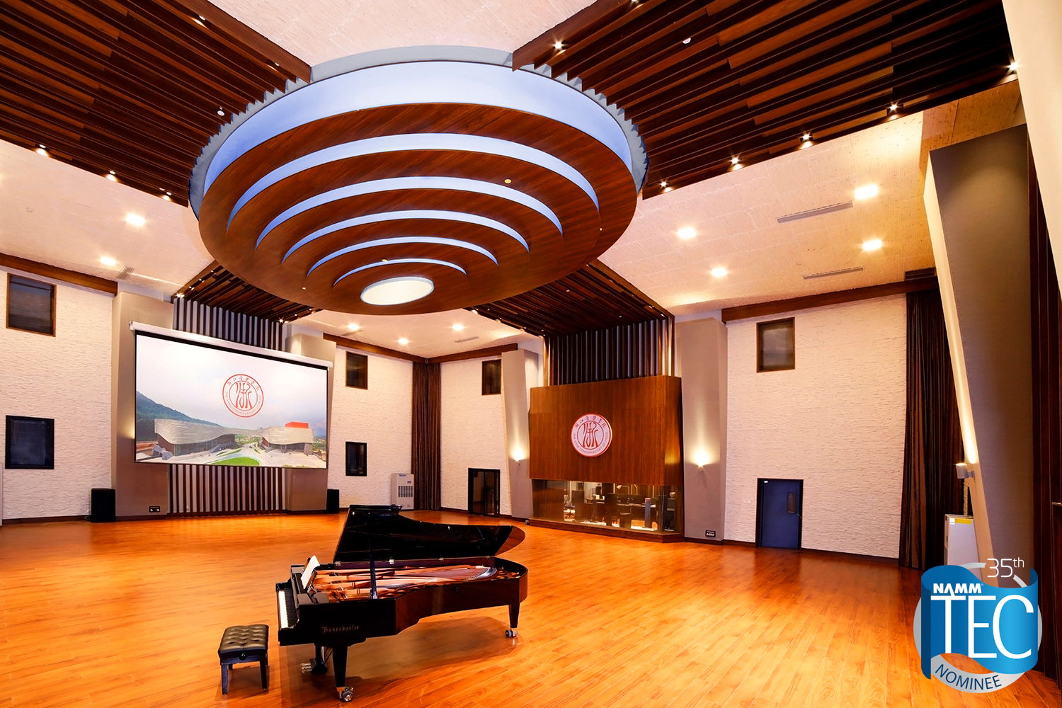 WSDG ZJCM Live Room with iconic ceiling cloud/lighting/acoustic element Photos by Josef Müller WSDG ZJCM Live Room with iconic ceiling cloud/lighting/acoustic element Photos by Josef Müller