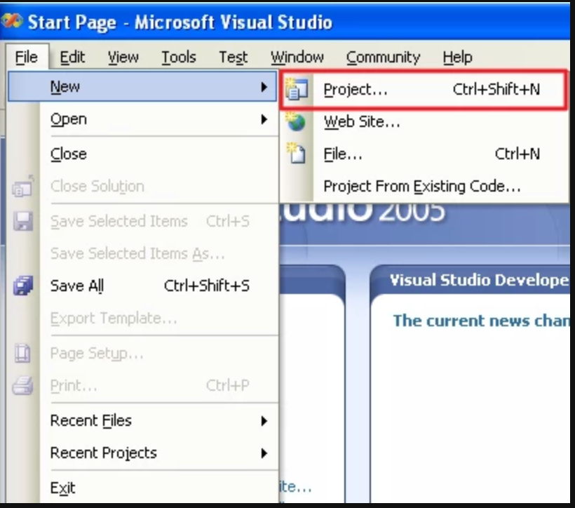 Visual Studio 2005 で「新しいプロジェクト」」を作成します