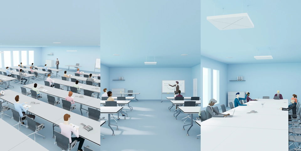 La tecnología Voice Lift compensa la mala acústica de la sala y la disminución de la inteligibilidad del habla que viene con el distanciamiento social en salas más grandes La tecnología Voice Lift compensa la mala acústica de la sala y la disminución de la inteligibilidad del habla que viene con el distanciamiento social en salas más grandes