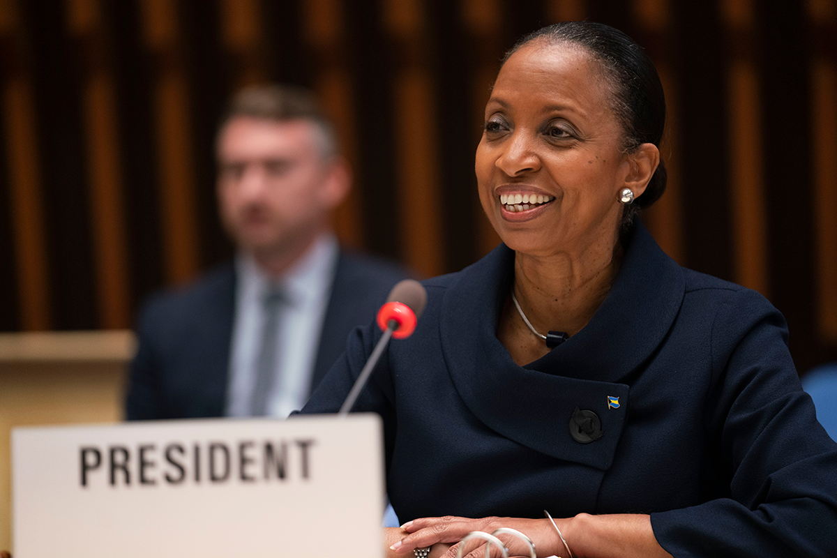 Her Excellency Keva Bain, the Bahamas Ambassador and representative to the United Nations, newly elected to the esteemed role of President of the 73rd World Health Assembly.