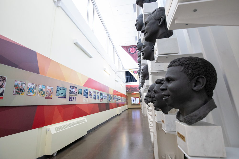 Hall of Fame busts inside Tim Hortons Field. Photo Credit: Kevin Sousa/CFL