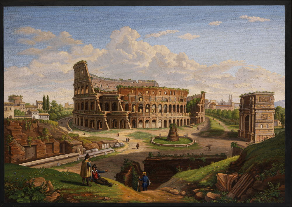 Zicht op het Colosseum. Een micromozaïek, toegeschreven aan Luigi Moglia, Rome, ca. 1850 © De Rosalinde en Arthur Gilbert Collectie, in bruikleen bij het Victoria en Albert Museum in Londen
