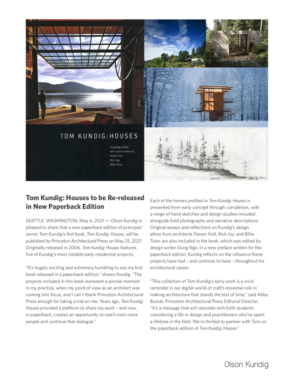 Tom Kundig: Houses to be re-released in New Paperback Edition