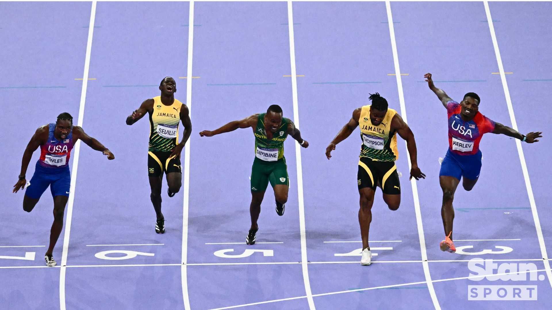 Noah Lyles (USA, Lane 7) takes out the Men's 100m Final by the narrowest of margins. Noah Lyles (USA, Lane 7) takes out the Men's 100m Final by the narrowest of margins.