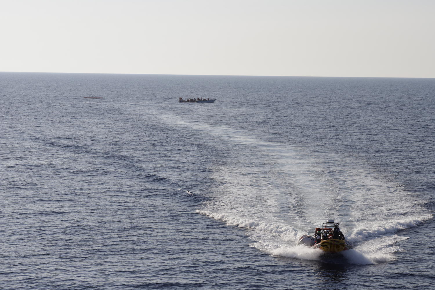Copyright: Rahul Dhankani/MSF Countries: Mediterranean Sea Date taken / Date Recorded: 26 July, 2022 Caption / Description: A few hours following the second rescue of rotation 14, a wooden boat with 76 people was found in distress. The rescue was conducted with success and the 76 people have joined the other 65 survivors on board of the Geo Barents, making a total of 141 people rescued. 