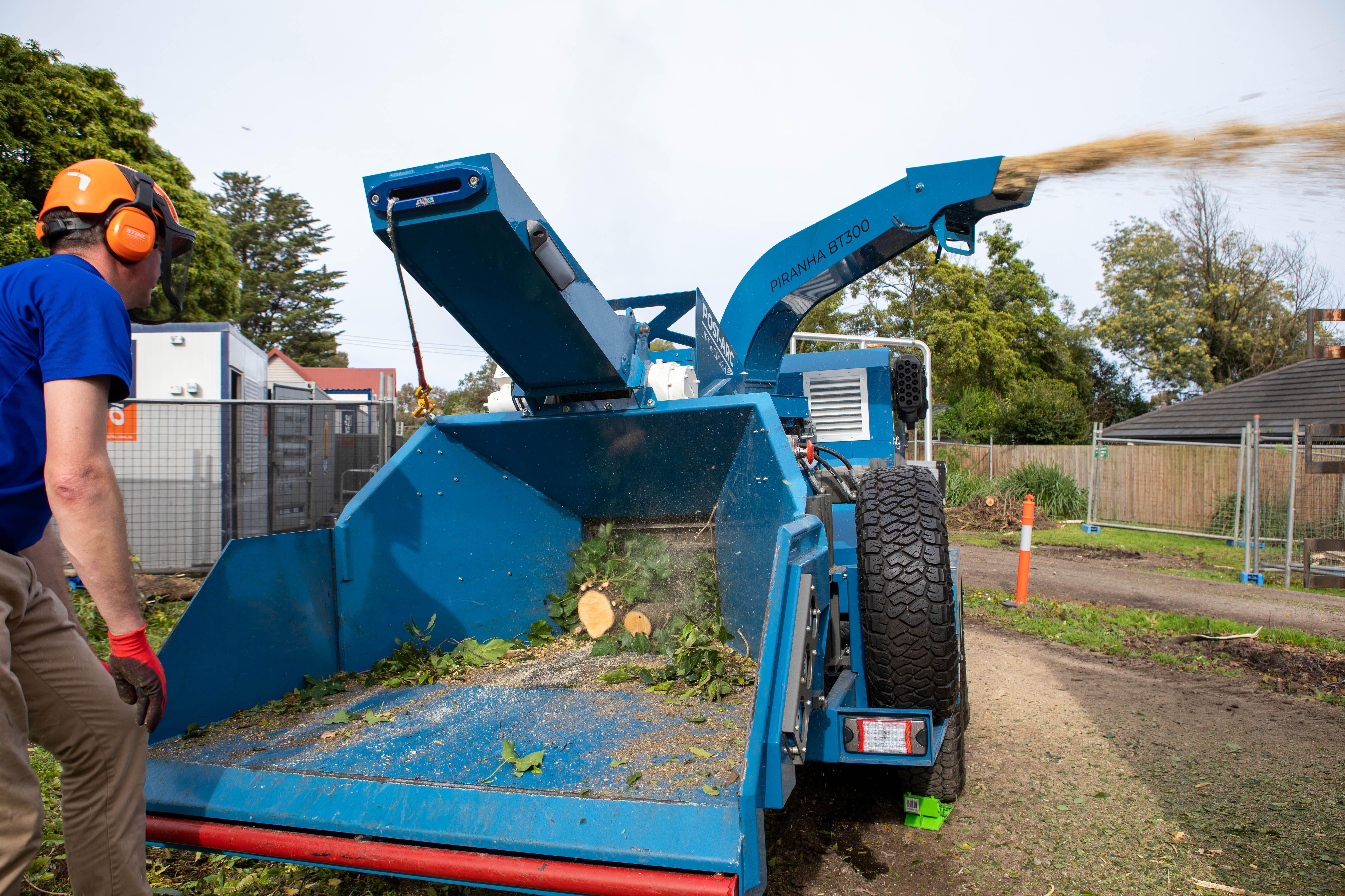 Piranha Chippers are well-suited to clean up operations, making quick work of fallen trees