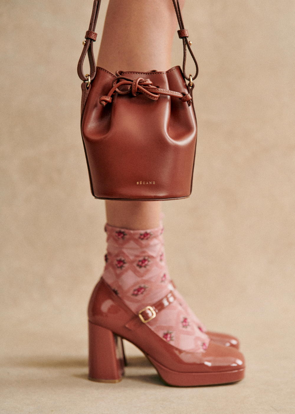 Sézane - Bourse Micro FARROW Choco Lisse Heritage