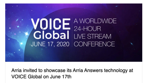 Arria invited to showcase its Arria Answers technology at VOICE Global on June 17th