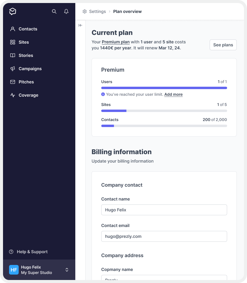 Billing Page (Current Plan) - Smaller Screens