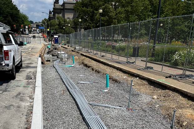Underground conduit recently placed at Forbes Avenue and Schenley Plaza Underground conduit recently placed at Forbes Avenue and Schenley Plaza
