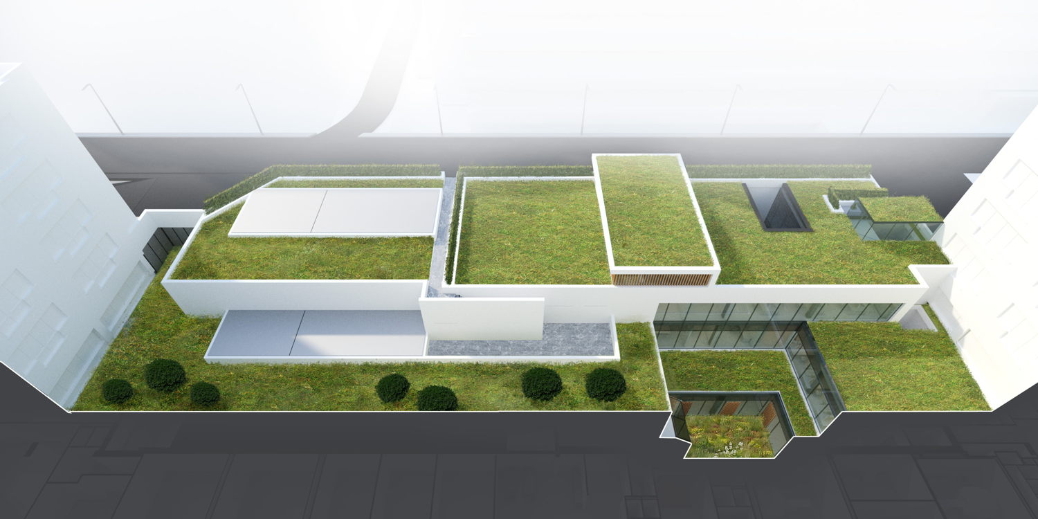 Twee bunkers onder de grond met groendaken

© de Jong Gortemaker Algra