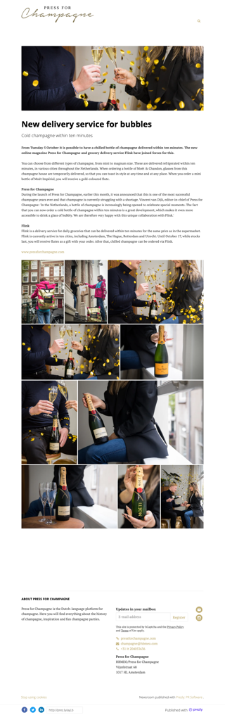Champagne delivery service's bubbly announcement