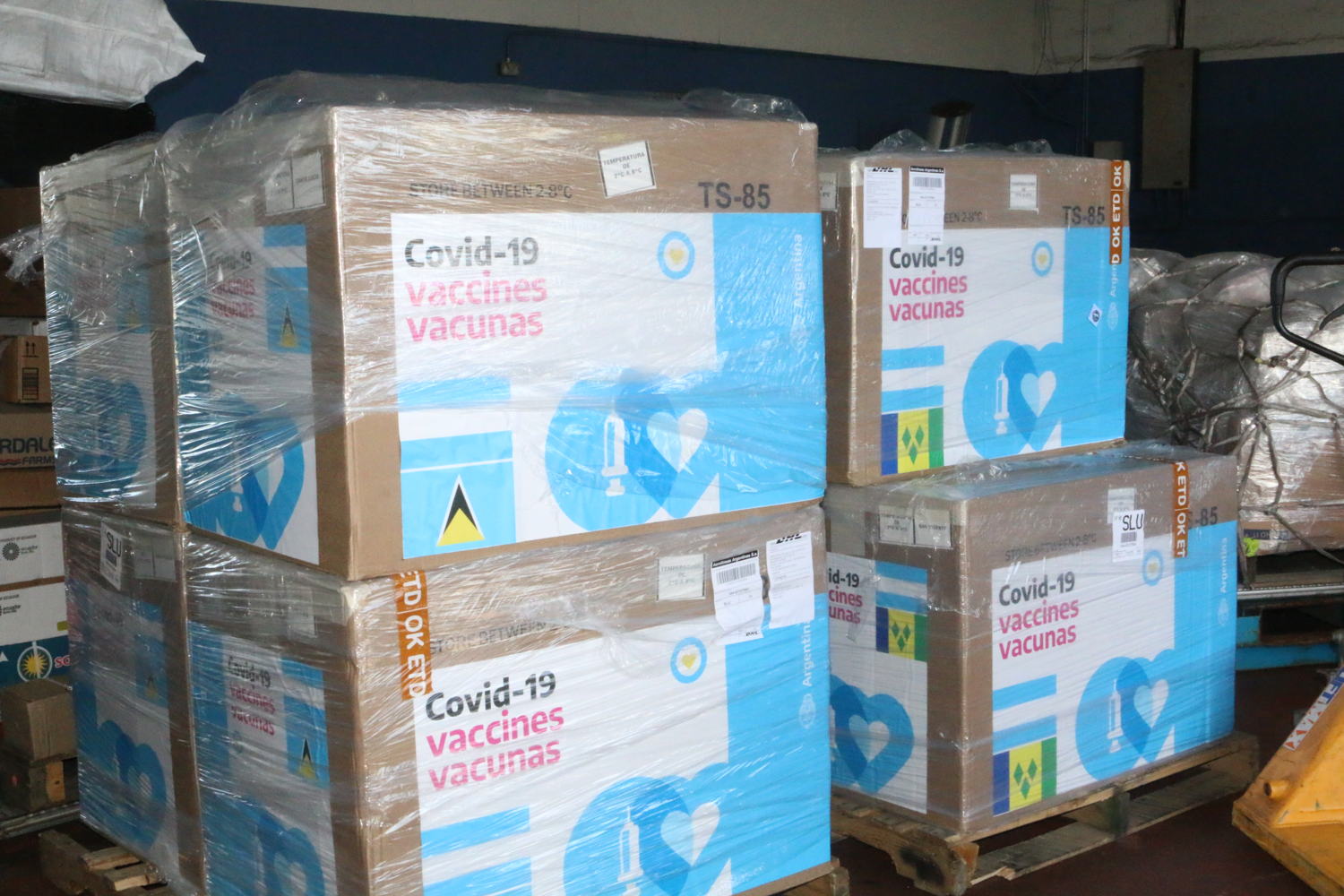 Shipment of vaccines received at the Hewanorra International Airport