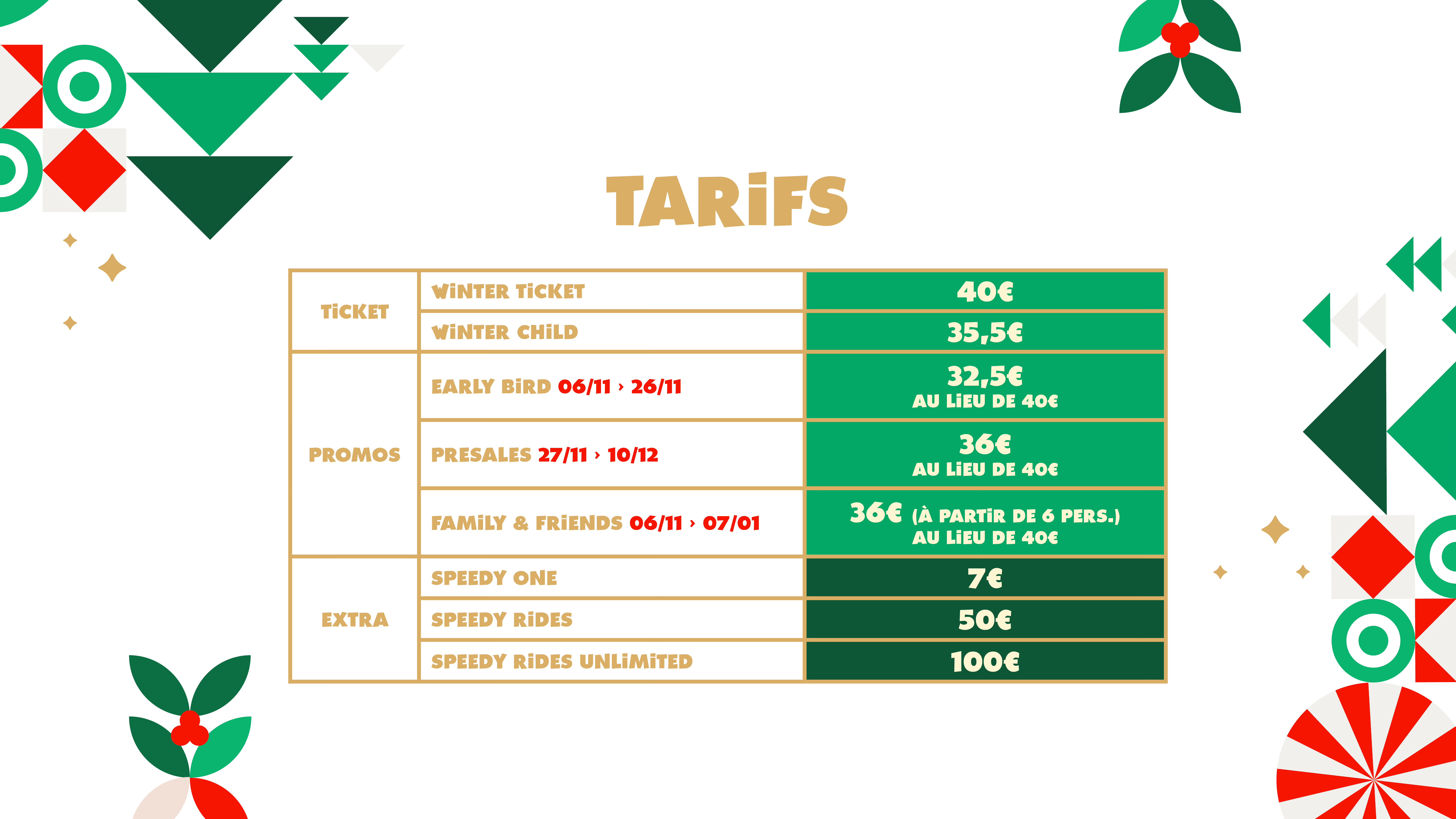 Tarifs