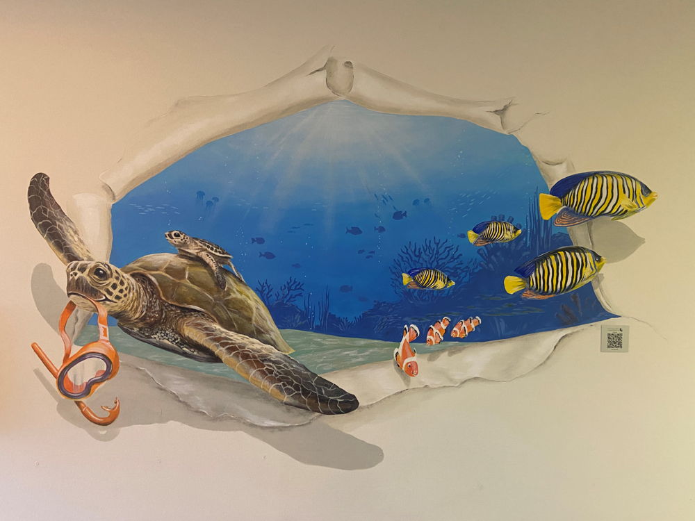 Een van de twee 3D-schilderingen van vzw Beyond the moon in ZNA Koningin Paola Kinderziekenhuis