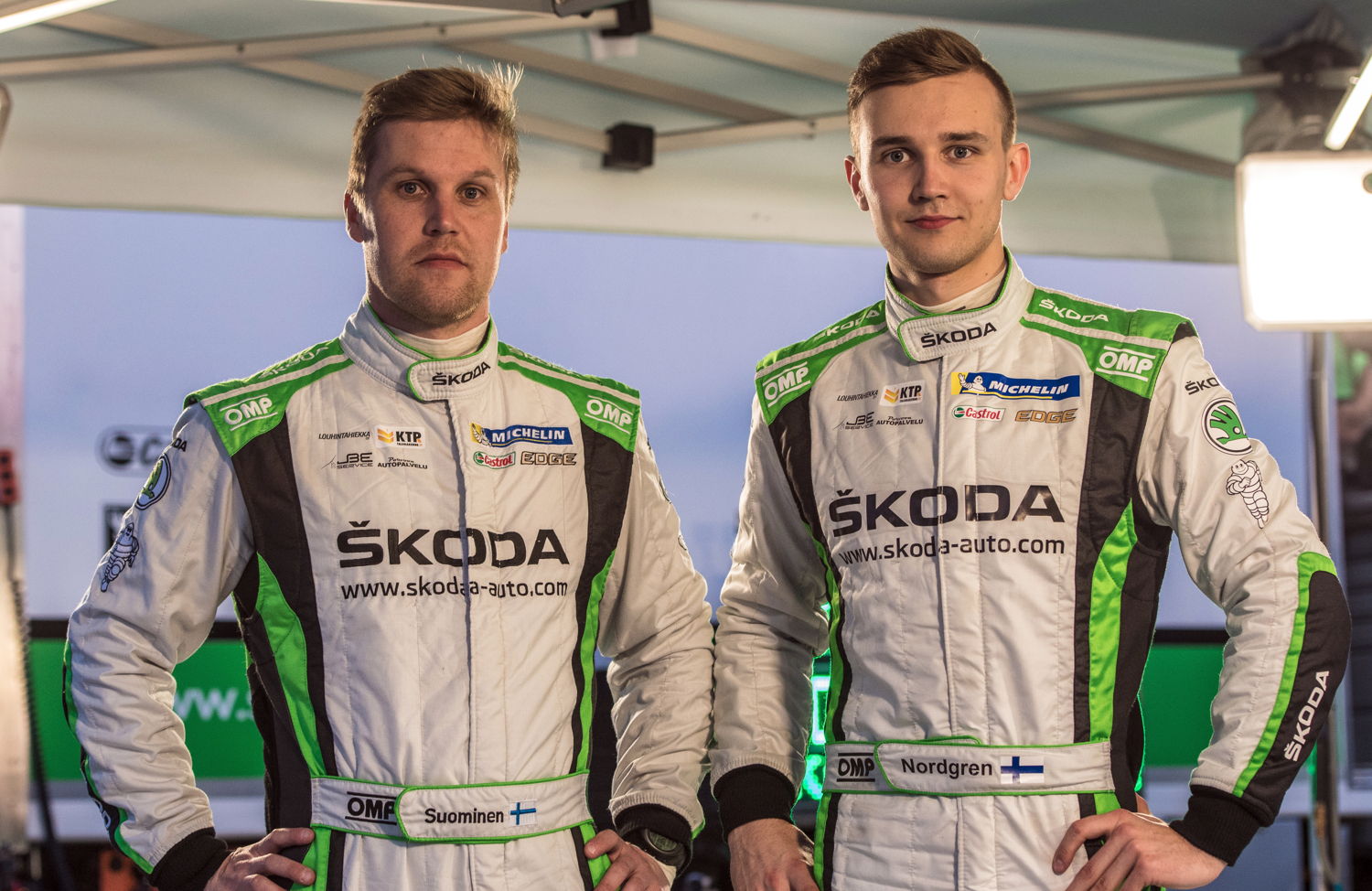 Finnish ŠKODA juniors Juuso Nordgren and Tapio
Suominen are making their 2018 WRC 2 season debut on
board a ŠKODA FABIA R5.