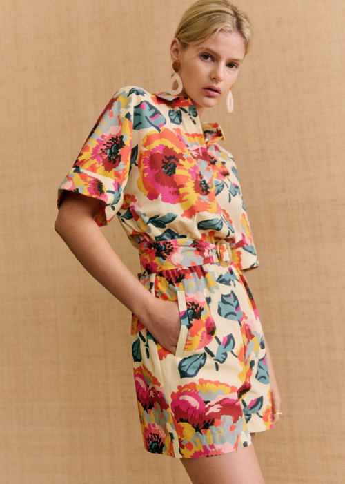 Sézane - Combishort JOAN MAXI FLEURS FOND ECRU - 135€