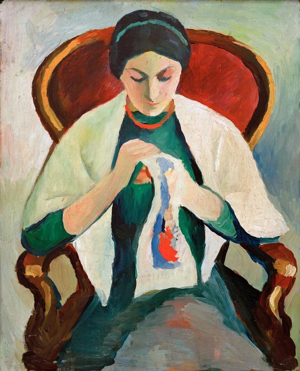 AKG194982 Woman Embroidering: Portrait of the Wife of the Artist, 1909. August Macke. © akg-images