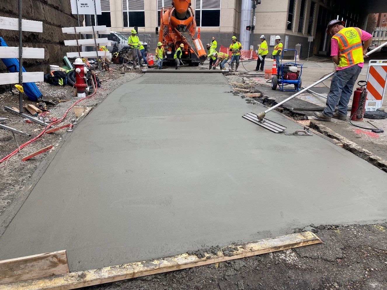 A section of concrete roadway recently poured at Sixth Avenue and Diamond Street