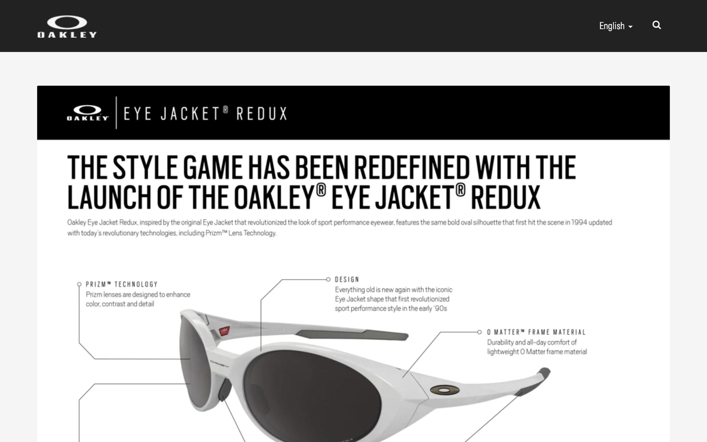 THE SPORTS PERFORMANCE STYLE GAME HAS BEEN REDEFINED WITH THE LAUNCH OF THE OAKLEY® EYE JACKET® REDUX