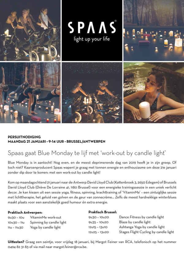 SAVE THE DATE: Spaas gaat Blue Monday te lijf met ‘work-out by candle light’