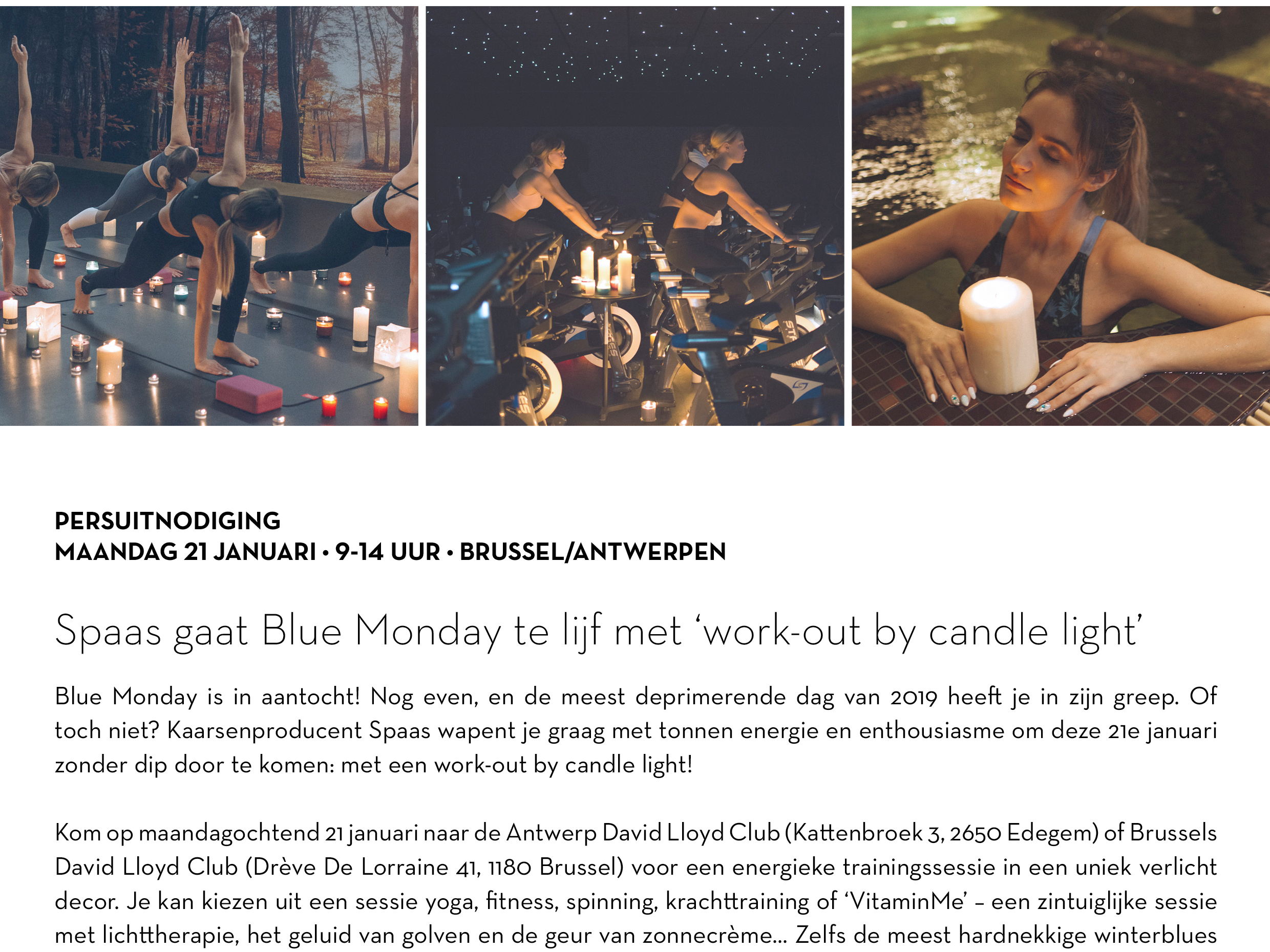 SAVE THE DATE: Spaas gaat Blue Monday te lijf met ‘work-out by candle light’