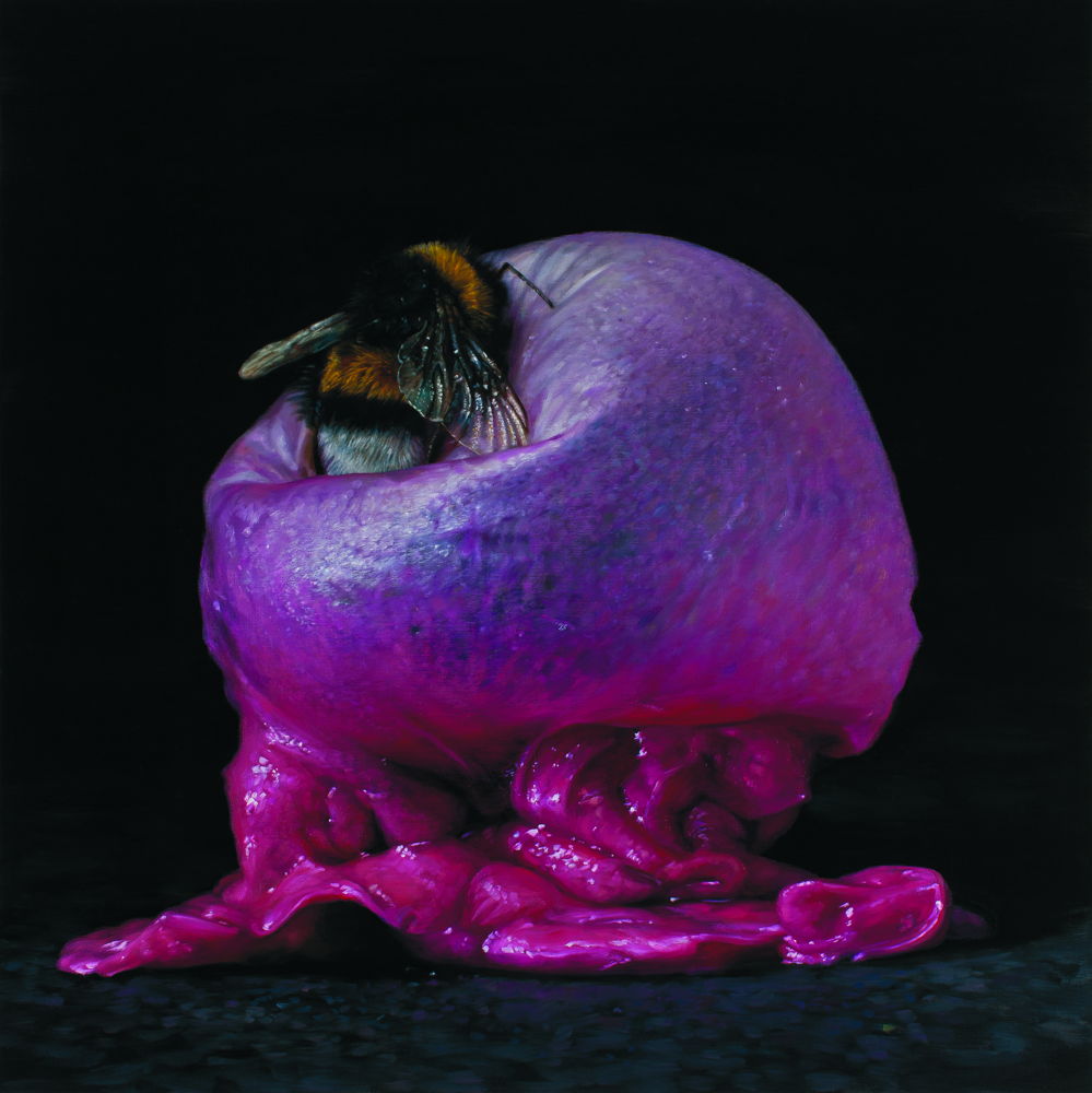 Cindy Wright, Bubblegum Bee, 2014, olie op doek, 125 x 125 cm
