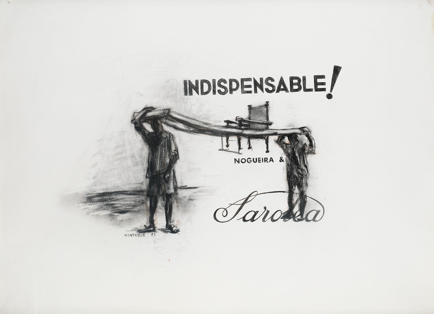 William Kentridge (1955), Indispensable!, houtskooltekening, getekend en gedateerd 1995, 55 x 75 cm. Schatting: 10 000 € - 15 000 €