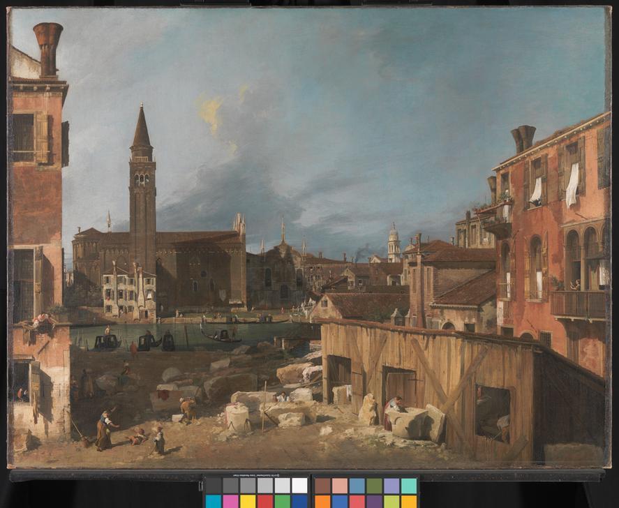 “The Stonemason’s Yard”, c. 1725. By Canaletto. Part of the Beaumont Gift. AKG1557085