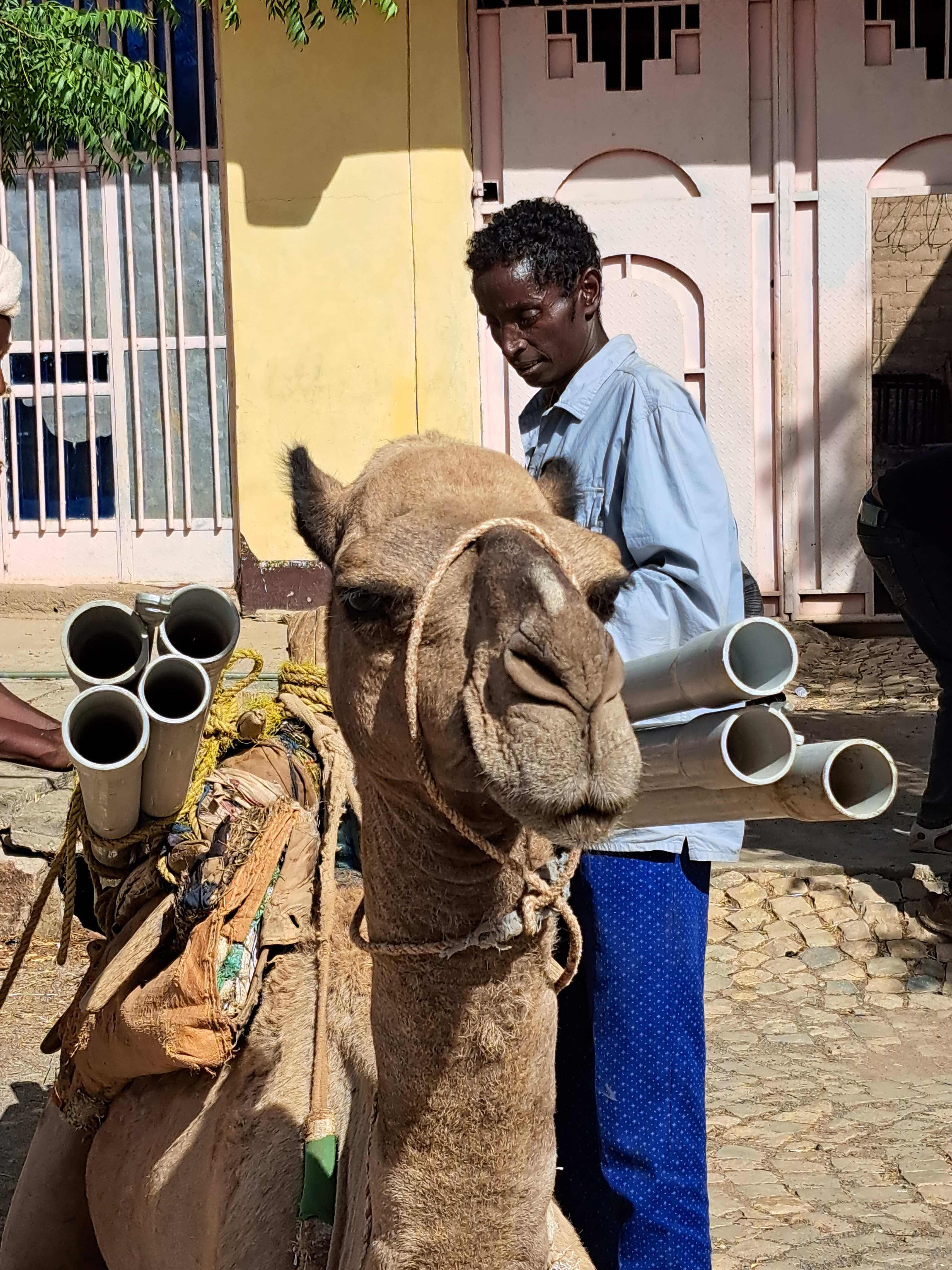Adisalen, a water pump repair man and member of the water committee of his village, is loading a camel who will transport spare parts donated by MSF to Ademeyti, a village north of Shiraro where security is still a concern. Photographer: Gabriella Bianchi. Date: 15/05/2023. Location: Ethiopia Adisalen, a water pump repair man and member of the water committee of his village, is loading a camel who will transport spare parts donated by MSF to Ademeyti, a village north of Shiraro where security is still a concern. Photographer: Gabriella Bianchi. Date: 15/05/2023. Location: Ethiopia 