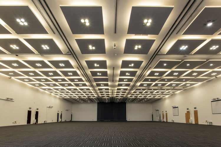 Cada una de las diez salas del Querétaro Centro de Convenciones cuenta con un altavoz Panaray MA12 y un subwoofer Panaray MB4, sistema de micrófonos inalámbricos, proyector de tiro ultracorto y pantalla eléctrica.