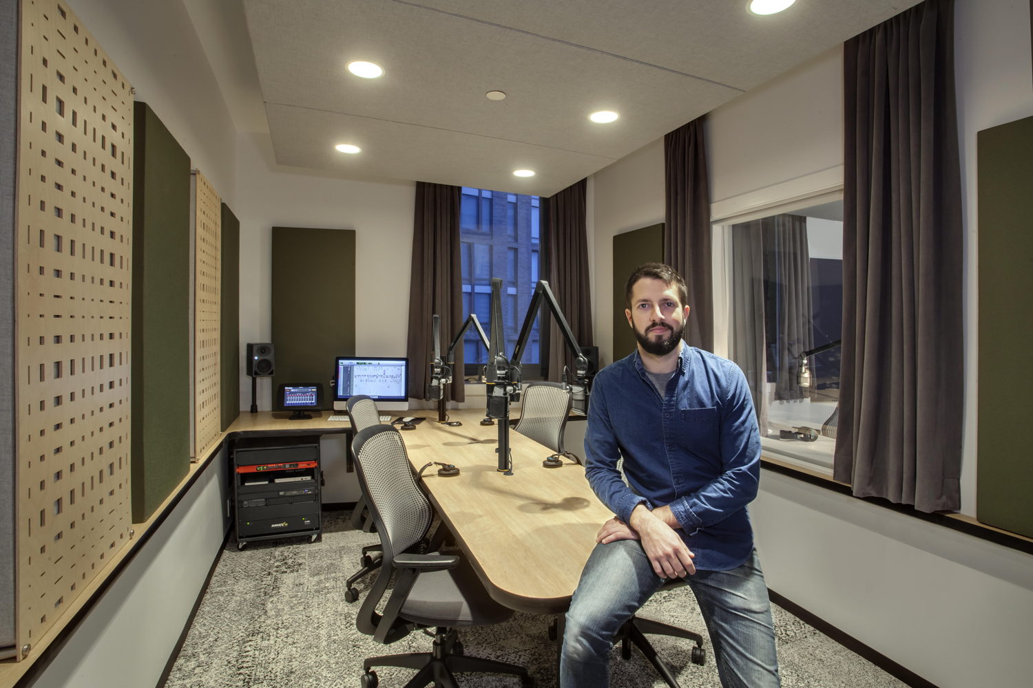 Gimlet Technical Director Austin Thompson in Gimlet's Studio 3. ©Cheryl Fleming Photography