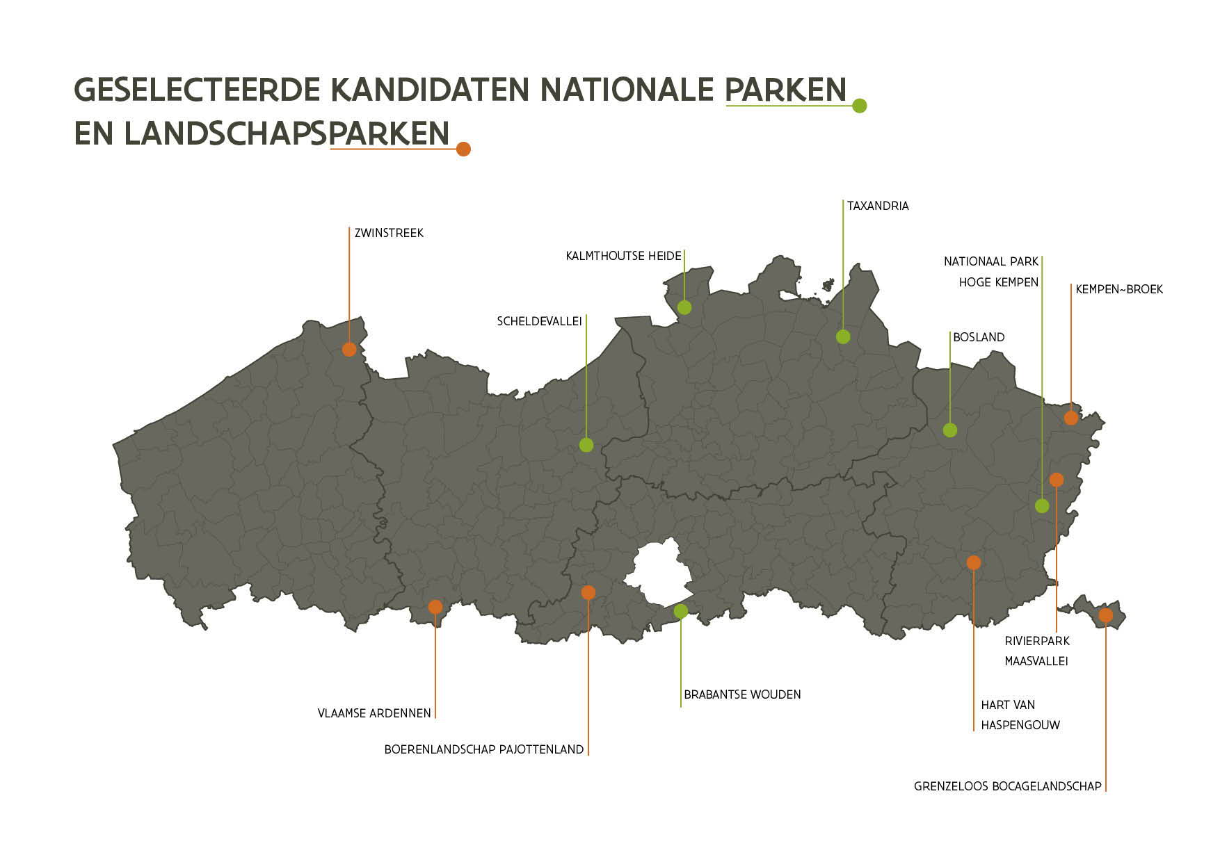 De jury's selecteerden 6 kandidaten voor de titel Nationaal park Vlaanderen en 7 kandidaten voor de titel Landschapspark De jury's selecteerden 6 kandidaten voor de titel Nationaal park Vlaanderen en 7 kandidaten voor de titel Landschapspark