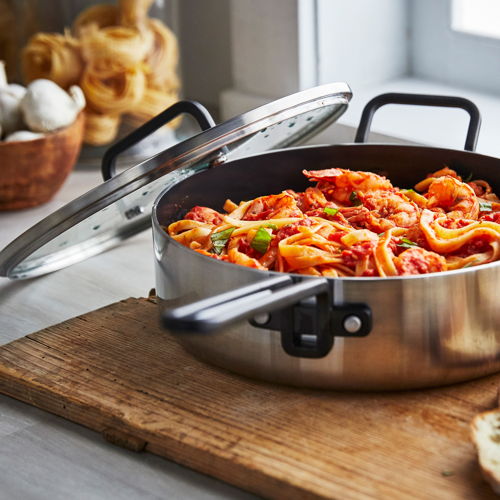 GreenPan™ Stanley Tucci™ Stainless Steel Ceramic Nonstick 4QT/26cm Sauté Pan with Lid - €234 GreenPan™ Stanley Tucci™ Stainless Steel Ceramic Nonstick 4QT/26cm Sauté Pan with Lid - €234